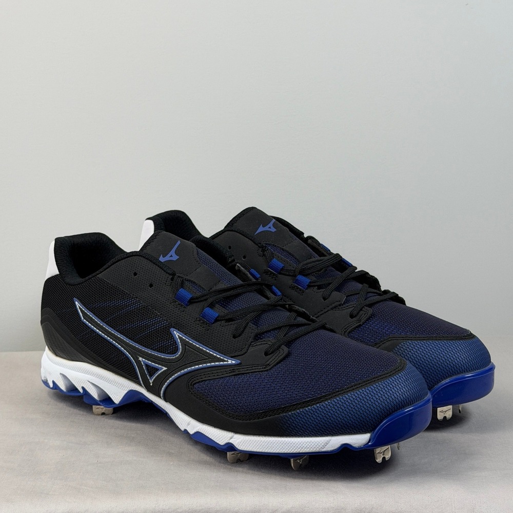 Mizuno Wave Select Nine Mens 14 Baseball Cleats Black Royal Blue Metal Spikes